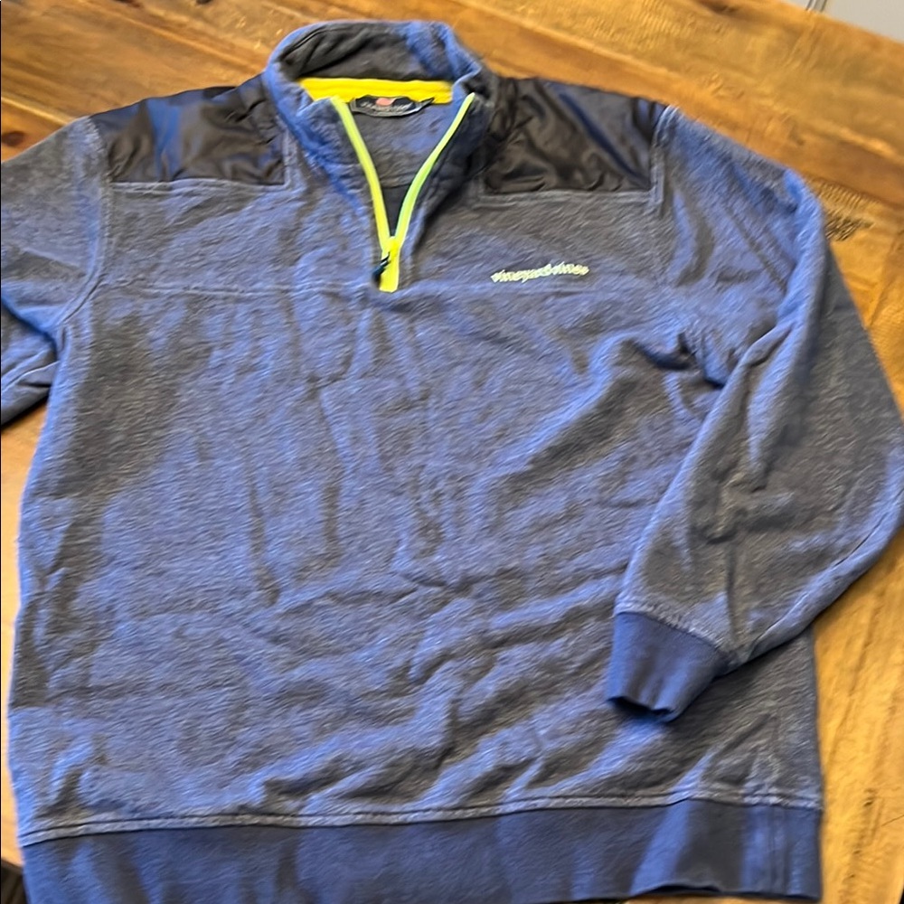 Vineyard vines Blue and Black Quarter-Zip Pullover Large
